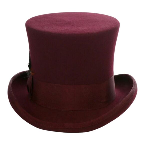 FERRECCI MENS PREMIUM TOP HAT IN BURG WOOL VICTORIAN ELEGANCE WITH SATIN LINING - Picture 4 of 7